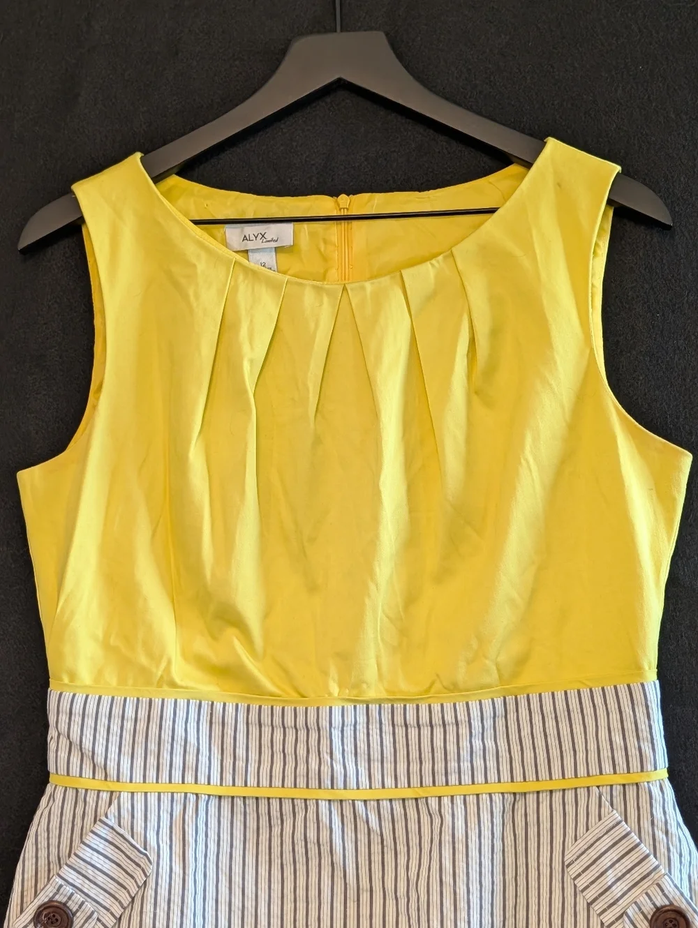 ALYX Limited Sleeveless Sheath Dress Sz 12 Yellow Seersucker Stripes Retro Look - Picture 4 of 7